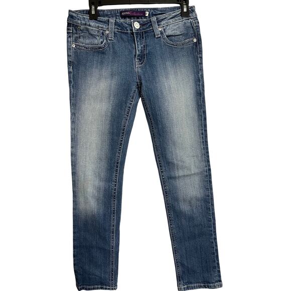 VIGOSS The Bronx Skinny Jeans Womens Junior Size 7 Blue Denim Embroidered Pocket - Picture 1 of 7